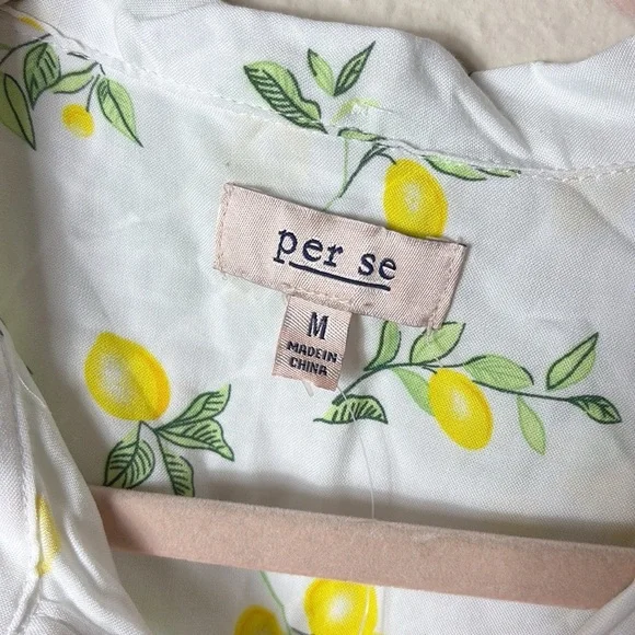 NWT Per Se Lemon Button Down Short Sleeve Top White Yellow Lemon size Medium - Picture 3 of 7